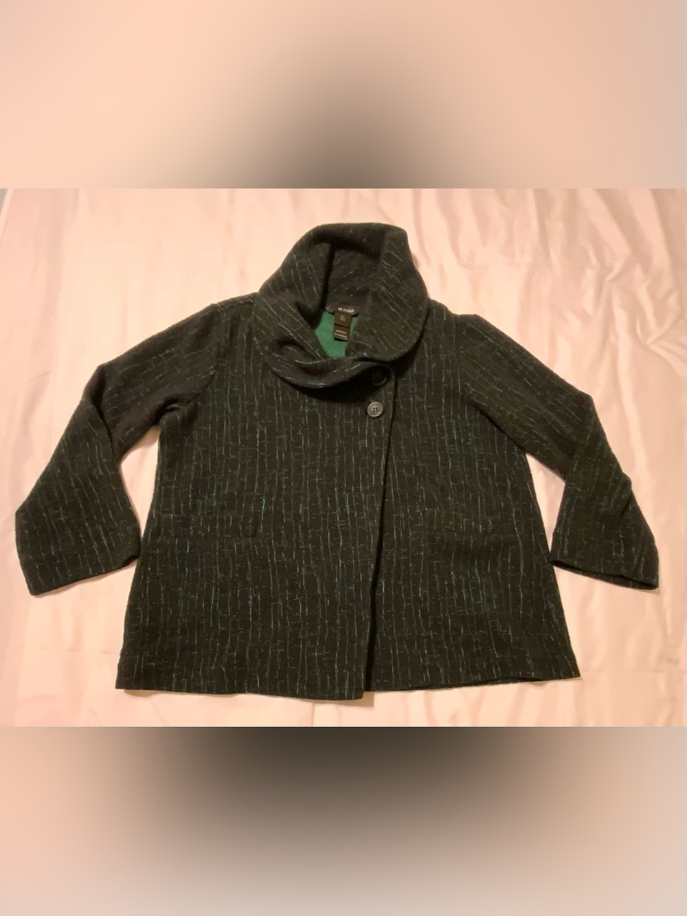 Ali Miles Black and Green Artsy Pattern Swing Jacket Funnel Neck Size S
